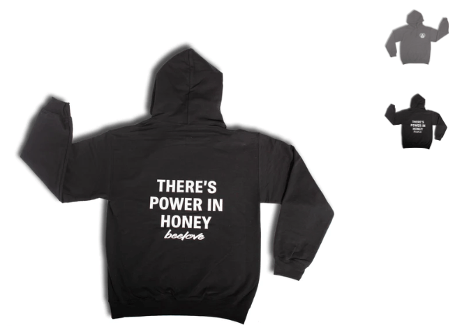 Beelove's  black hoodie with custom statement