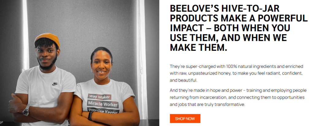 Beelove website giving back to community by involving their audience on brand story
