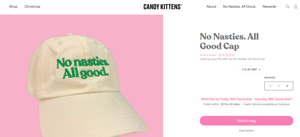 No tasties statement oat white colored cap available on Candy Kittens website