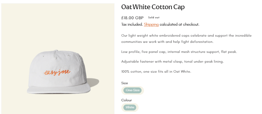 Easy Jose aat white cotton cap available on their website